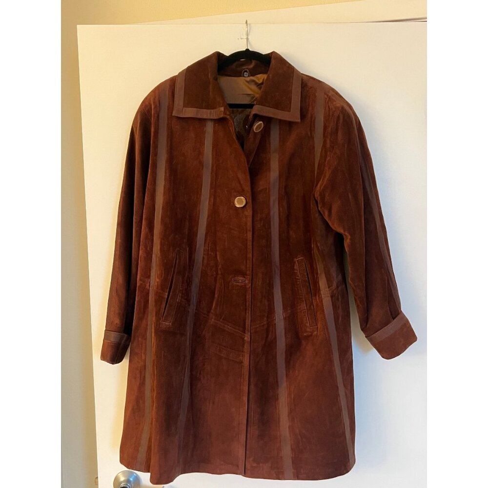 Vintage Brown Suede Striped Jacket - Prens - Size S